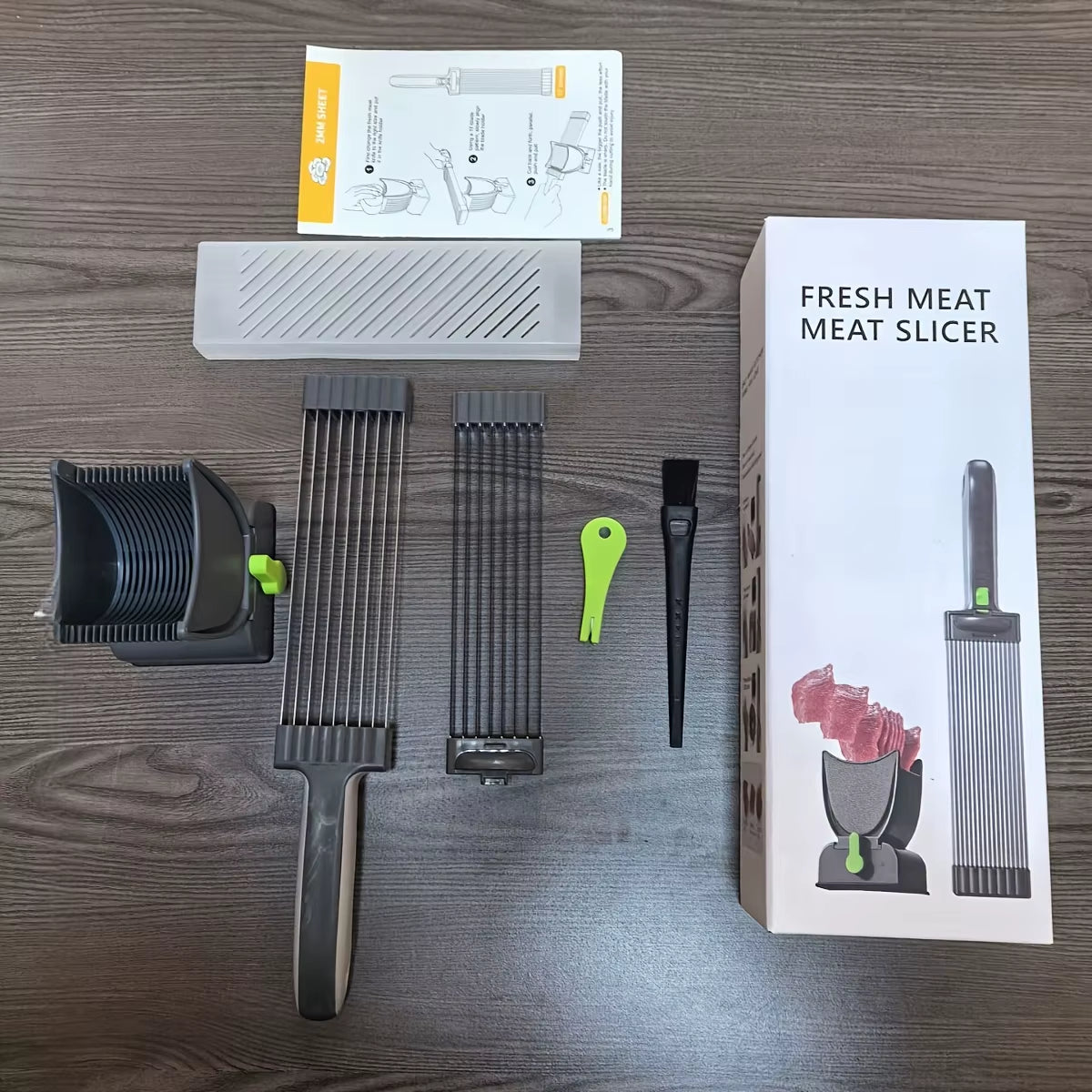 Versatile Stainless Steel Manual Meat Slicer Handheld Meat Dicer with Holder,Sharpener,Brush & Sheath for Slices, Shreds & Grain