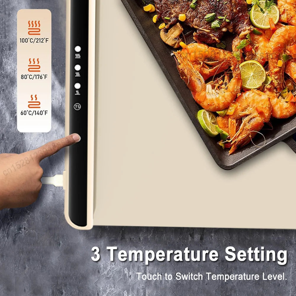 Electric Warming Tray Food Warmer Plate Foldable Portable Smart Food Fast Heating Mat Electric Warming Tray with 3 Tem Setting